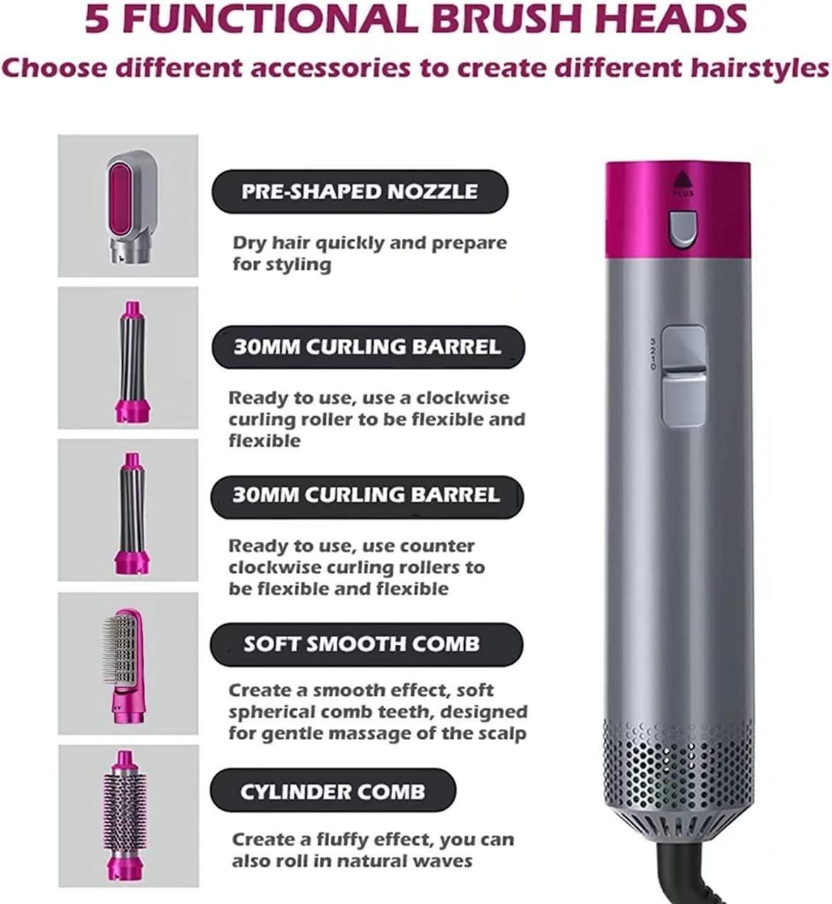 Modern Picks 5 in 1 Multifunctional Hair Dryer, Detachable Multi-Head Hot Air Comb, The Negative Ion Automatic Suction Hair Curler